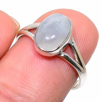 Natural Rainbow Moonstone Gemstone 925 Solid Sterling Silver Ring Size 7.5 W6a58