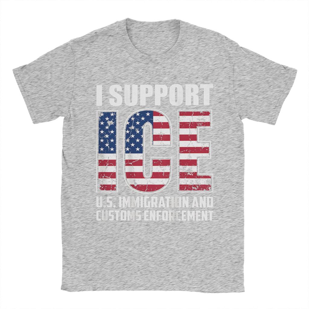 Vintage I Support ICE Us Immigration and Customs enforceUnisext TShirt Unisex Round Neck Cotton T Shirts Short Sleeve Tee Shirt