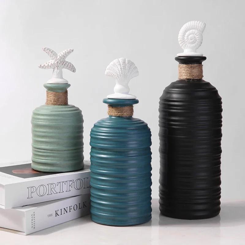 High-end Vertical Pattern Ceramic Storage Jar Art Flower Arrangement Candy Tea Pot Dining Table Vase Home Decor