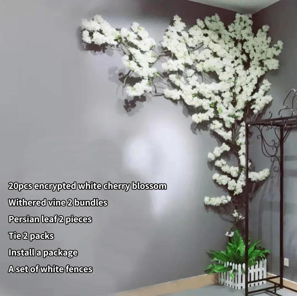 Artificial Cherry Tree Rattan Flower, Silk Wedding Background, Wall Decoration Flower, Home Decoration