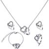 4Pcs/Set Necklace Earrings Ring Bracelet Hollow Out Heart Pendant Jewelry Korean Style Simple Jewelry Set for Daily Wear