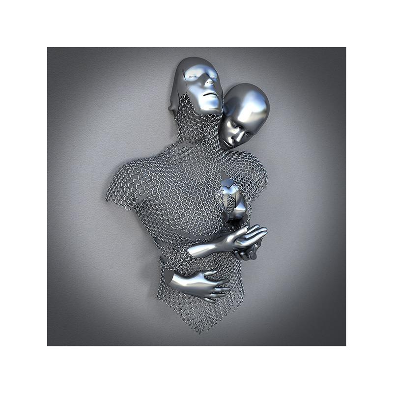 Zlatá kovová figúrka socha objíma umelecký plagát, bytová dekorácia s vysokým rozlíšením, maľba na sprej, bezrámové plátno, maľba na jadro