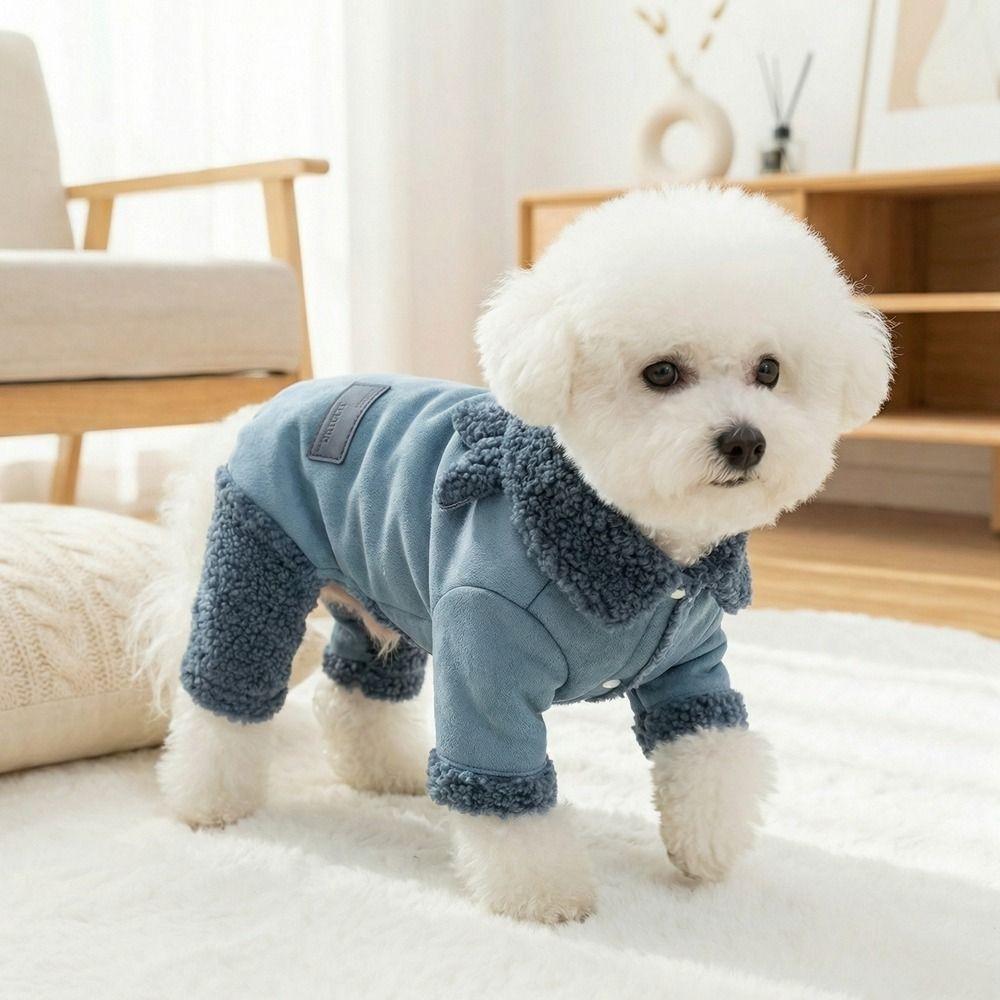 Cozy Thicken Four Legged Dog Clothes Fur Collar Warm Dog Jumpsuit Plush Winter Dog Costume Outdoor Activities