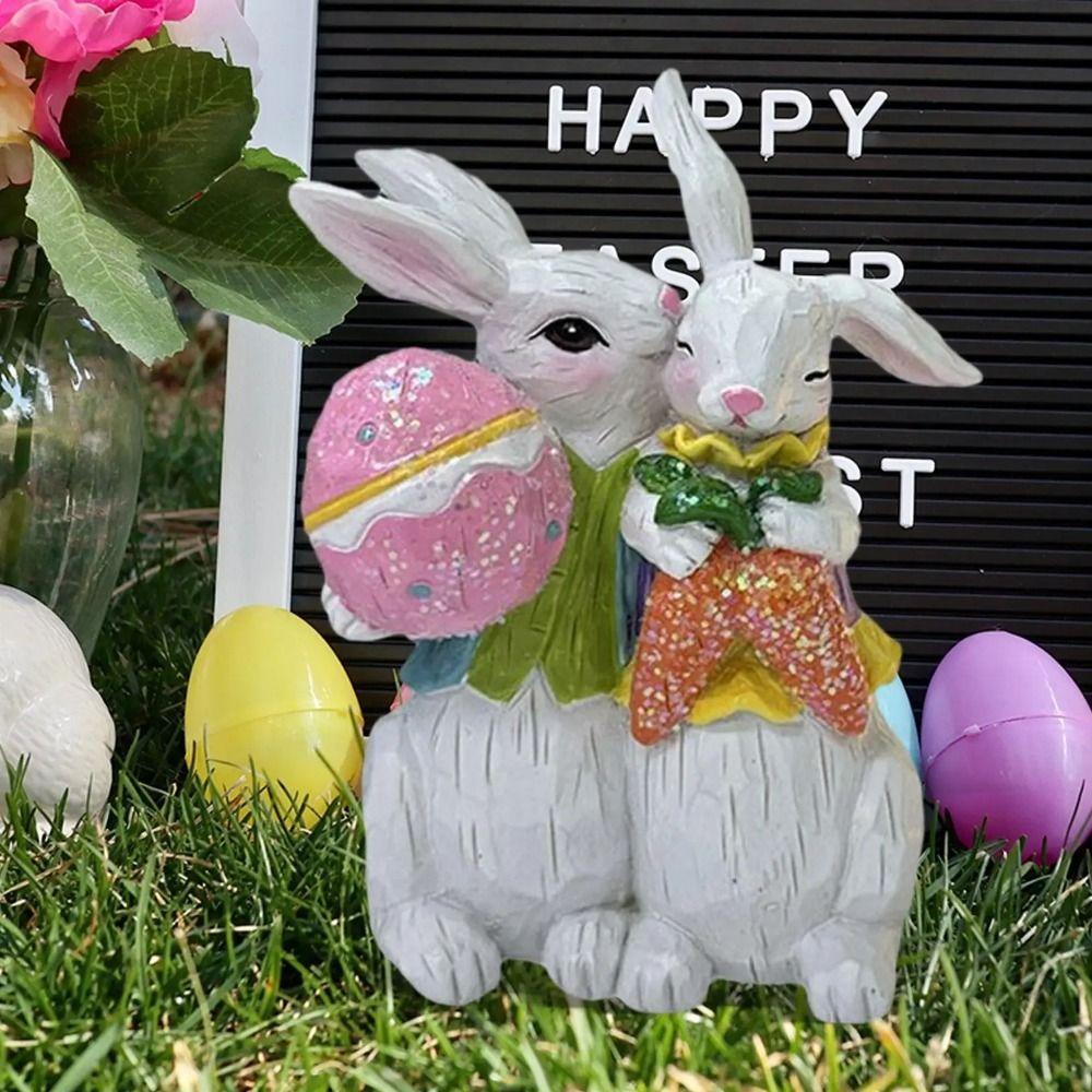 Resin Crafts Easter Bunny Figurine Cute Rabbit Desktop Ornament  Outdoor Garden Lawn