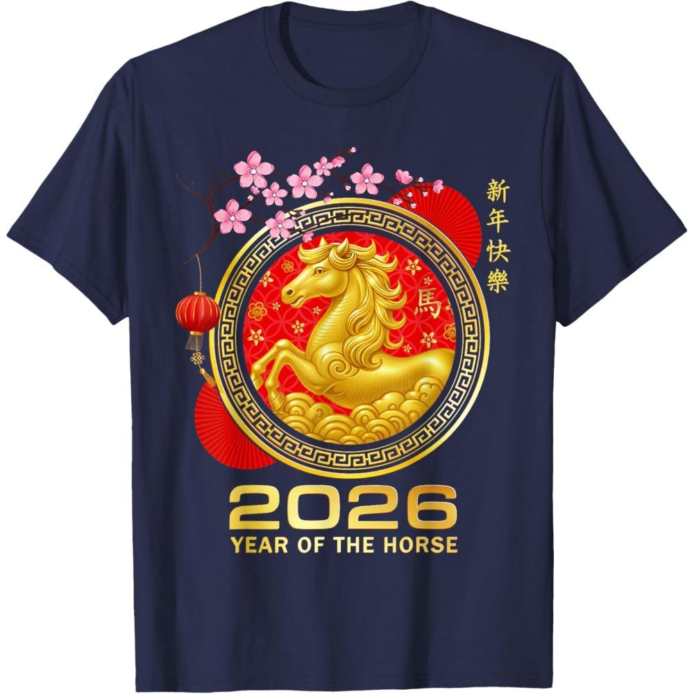 Year of The Horse 2026New Year gifts Lunar New Year Chinese Unisex Womens TShirt Classic pattern high quality cotton tees