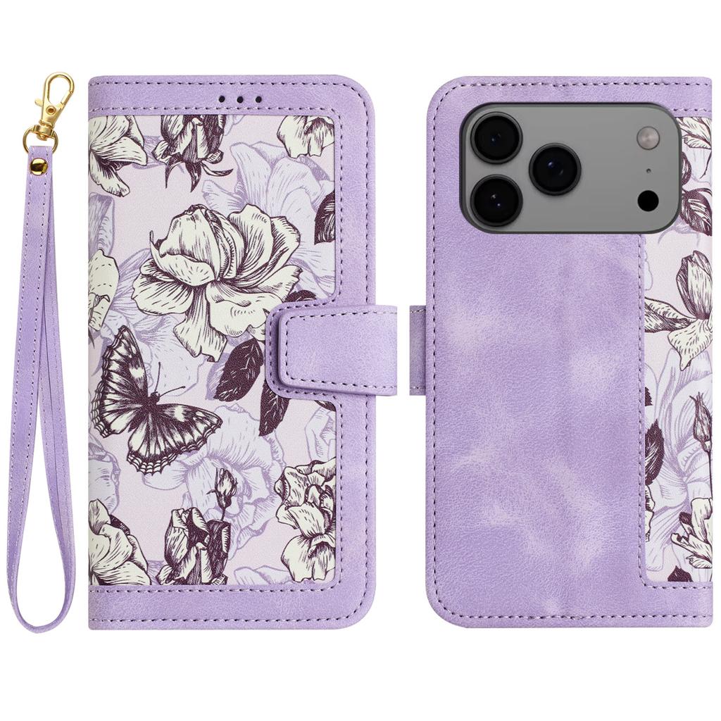 For iPhone 17 Pro Max Case PU Leather Floral Phone Cover with Card Slots