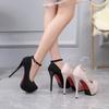 Summer Pumps Women Suede Round Toe Stiletto High Heels Rhinestone Buckle Sandals Party Nightclub Single Shoes