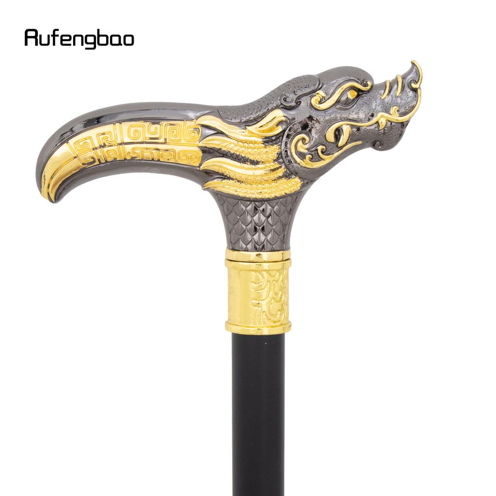 Golden Black Dragon Head Walking Cane Fashion Decorative Steel Stick Gentleman Elegant Cosplay Cane Knob Crosier Cane 93cm