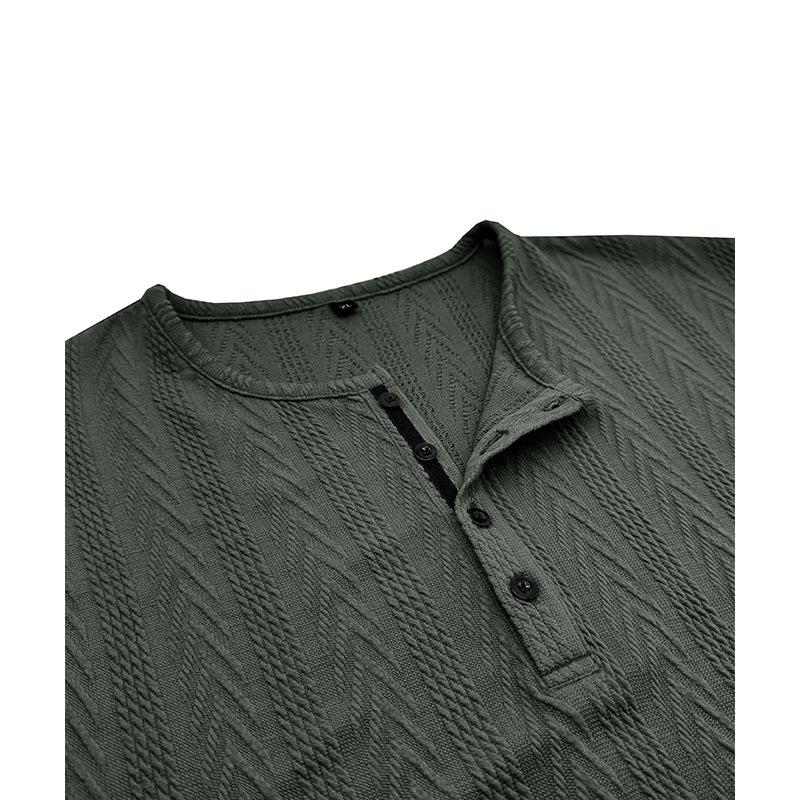 Mens Summer Short Sleeve Knitted Henley Shirt Striped Casual Tee