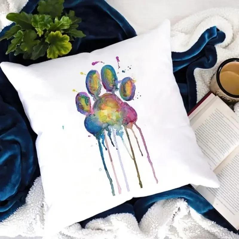 

Чехол для подушки с принтом собачьей лапы, акварельный рисунок собаки, подходит для дома, отеля, автомобиля, декоративный чехол для подушки, дивана, кресла 40x40cm