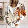 Women Plus Size Zip Up Long Sleeve Hoodie Drawstring Hood Pockets Halloween Cartoon Print Sweatshirt