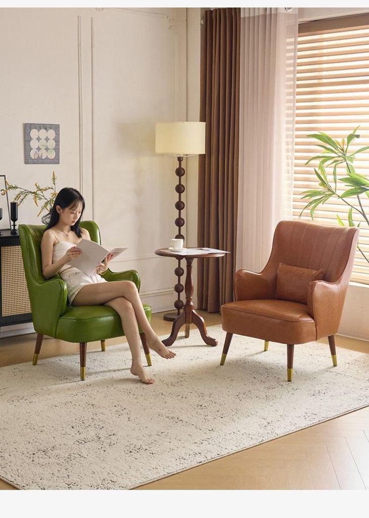 Compact Wax Leather Sofa Chair for Small Apartments, Living Rooms, Bedrooms, Balconies, or Receptions - Light Luxury Style, Tiger Design.