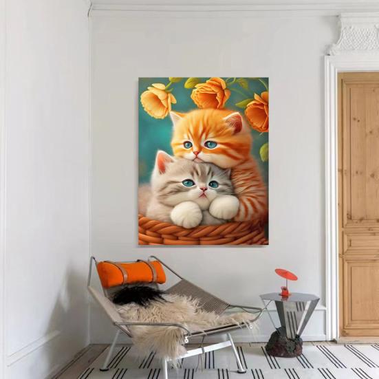 1 ensemble de peinture de strass de chat de dessin animé avec outils de perçage de toile, perceuse complète 5D, artisanat de bricolage, Kit de décoration de dessin artistique en strass pour débutants et adultes