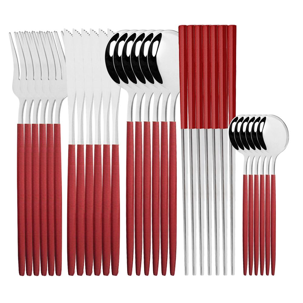 Set di posate occidentali Set di stoviglie Stoviglie in acciaio inossidabile Cucchiaio nero Forchetta Coltello Bacchette Set da cena Posate complete per la casa