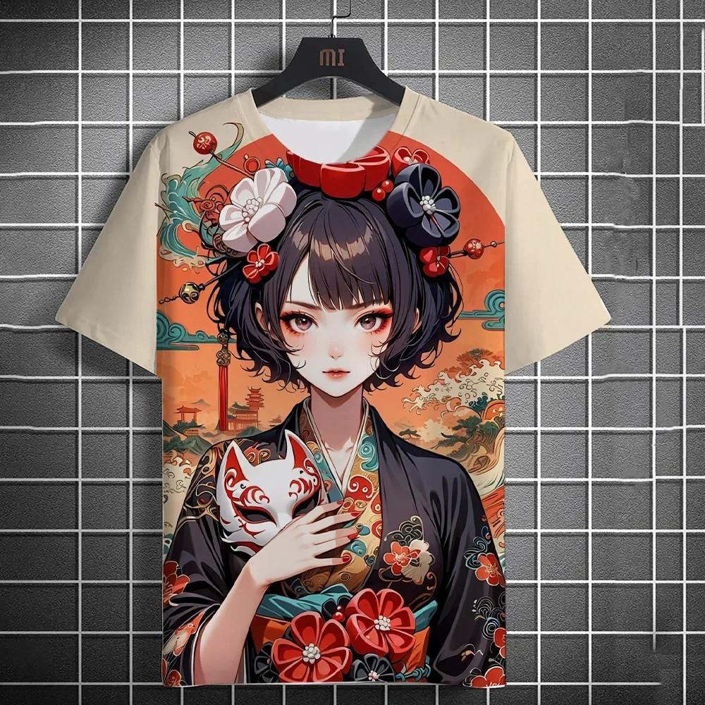 Japanese Geisha 3D Print T-Shirts Summer Men Women Casual Short Sleeve T Shirt Harajuku Tops Streetwear Tees Men's Clothing