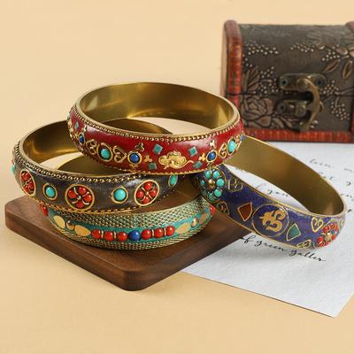 Tibetský nepálský retro mosazný náramek vykládaný tyrkysem Xizang ručně vyráběný náramek náramek pánské a dámské doplňky
