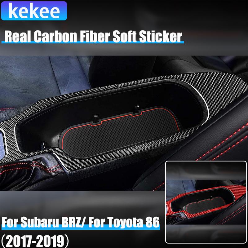 Real Carbon Fiber Car Accessories Center Armrest Cup Holder Cover Soft Sticker For Subaru BRZ Toyota 86 GT86 2017 2018