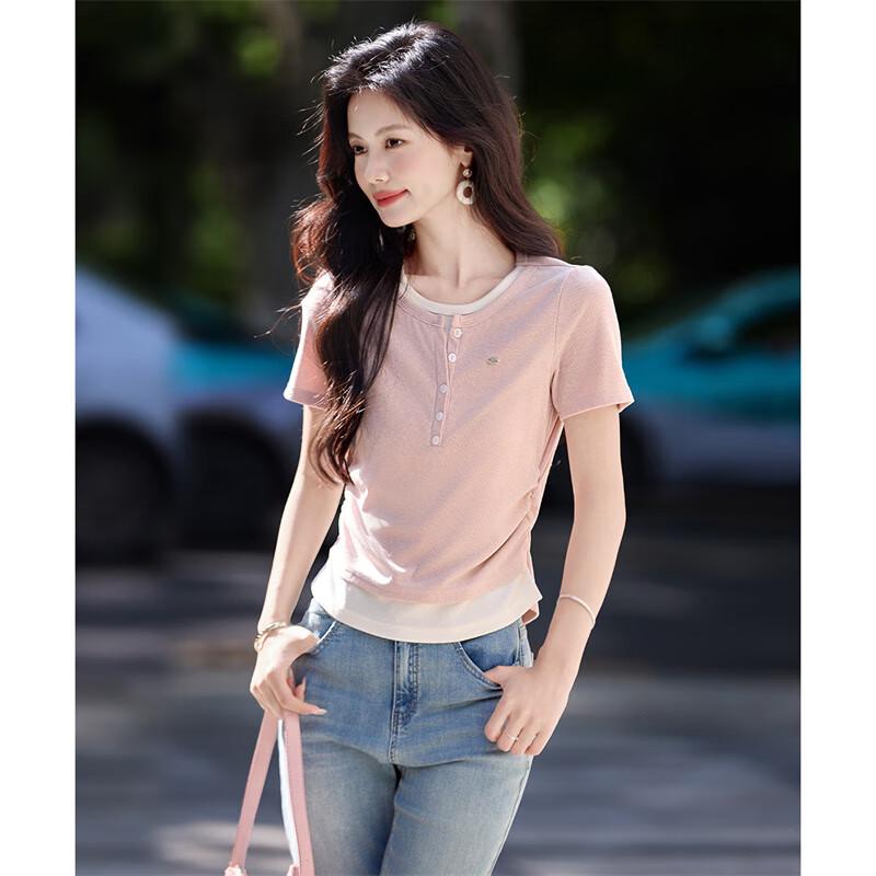 Women's Gentle Sweet Fake Two-Piece Short Sleeve T-Shirt