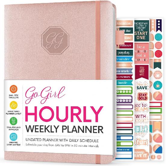 GoGirl Weekly Schedule Planner – Hourly Work & Life Planner with Time Slots – Vertical Agenda Organizer for Daily Productivity, A5 (Rose Gold)