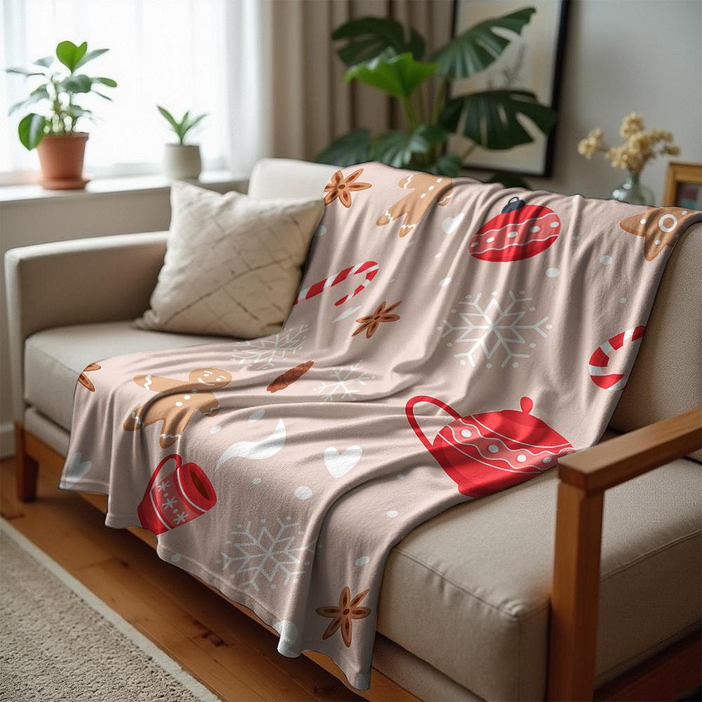 Neutral Vintage Xmas Cookie Soft Flannel Blanket Breathable Warm Throw for Office Car Sofa Kids Room Birthday Xmas Gift
