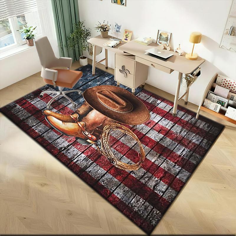 1 pezzo Tappeto Tappeto con la bandiera dello stato del Texas e cowboy per Soggiorno Camera da letto Casa Decorazione Divano, Tappetino Antiscivolo per Giochi Bambini