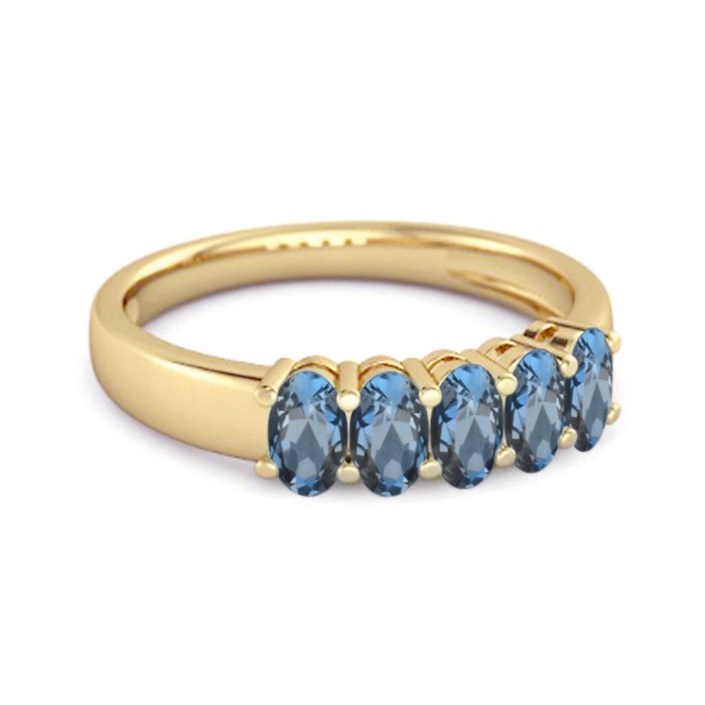 London Blue Topaz Oval Five- 925Stone Ring - 925 Sterling Silver Gold Vermeil