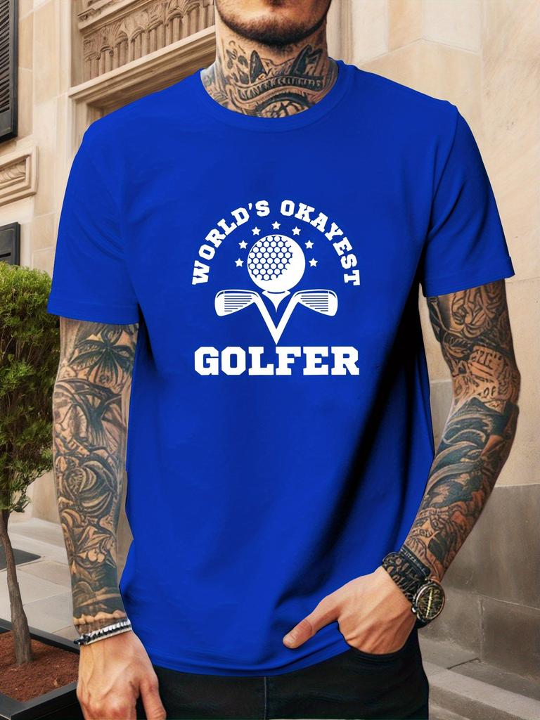 Unisexs Tee Worlds Okayest Golfer Golf Graphic Art Print Cotton Short Sleeve Male Casual Streetwear Outdoor Daily Basic Fashion Top