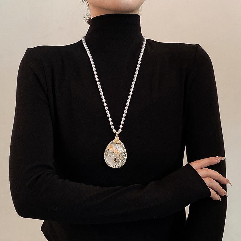 Necklace Beads Long Vintage Boho Rope Slice Chain Stone Pendants Bohemian Ethnic Women