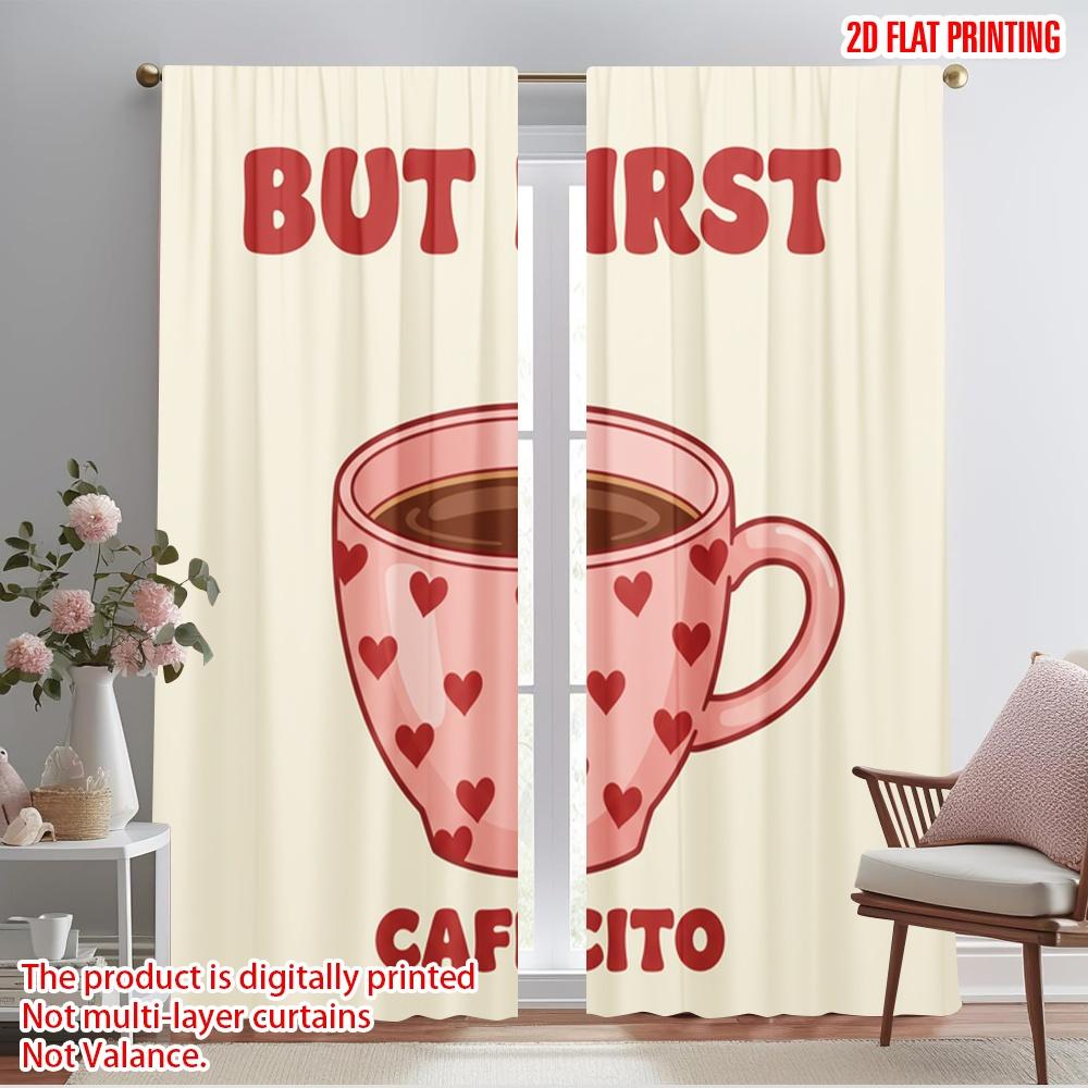 2pcs 2D flat printing Drapes But First Cafecito Hearts Polyester Without Electricity 0 Use for Holiday Family Portraits Party