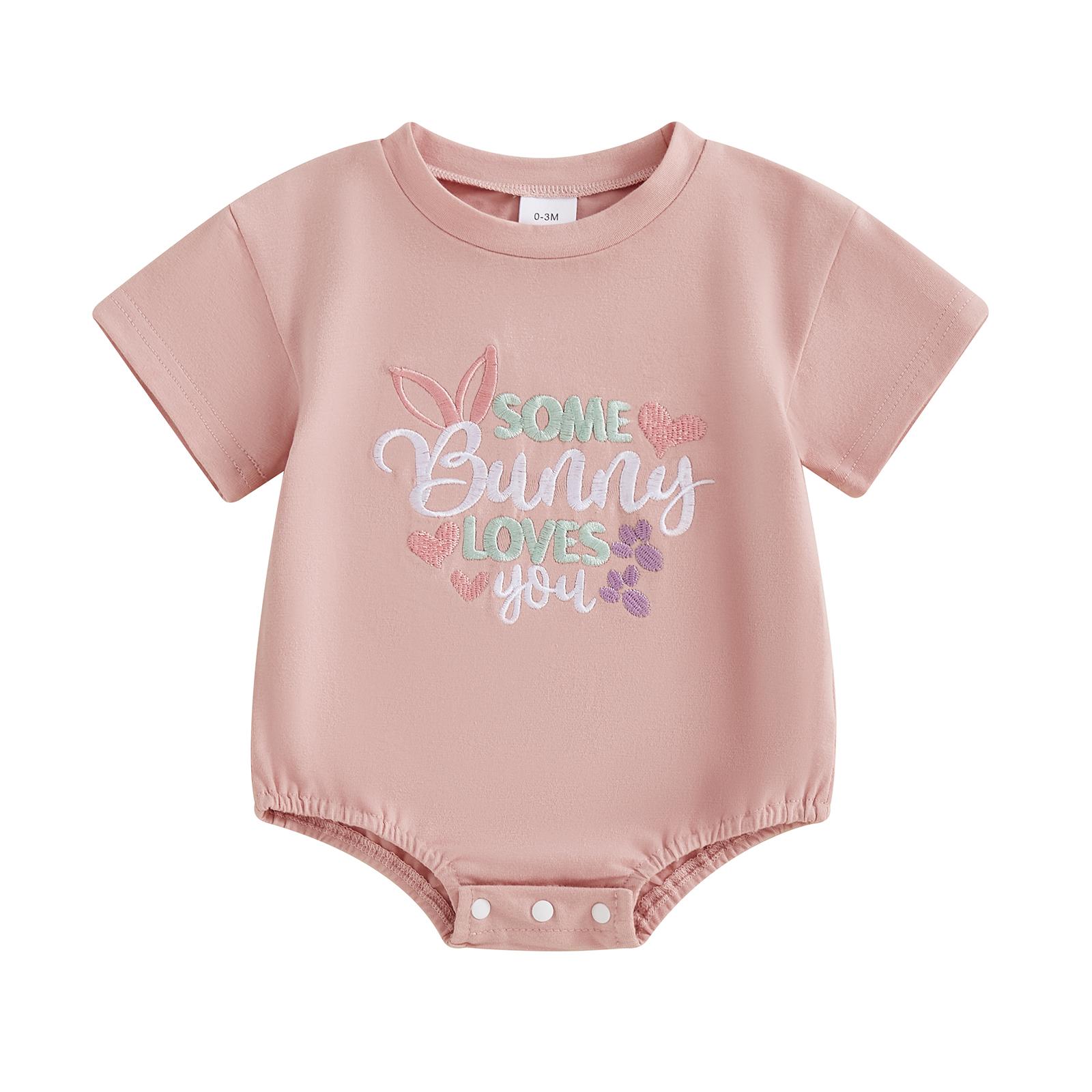 

Детский пасхальный комбинезон для девочек, повседневный комбинезон с короткими рукавами и вышивкой в виде кролика для новорожденных, милая одежда для малышей 0-3 Months красный