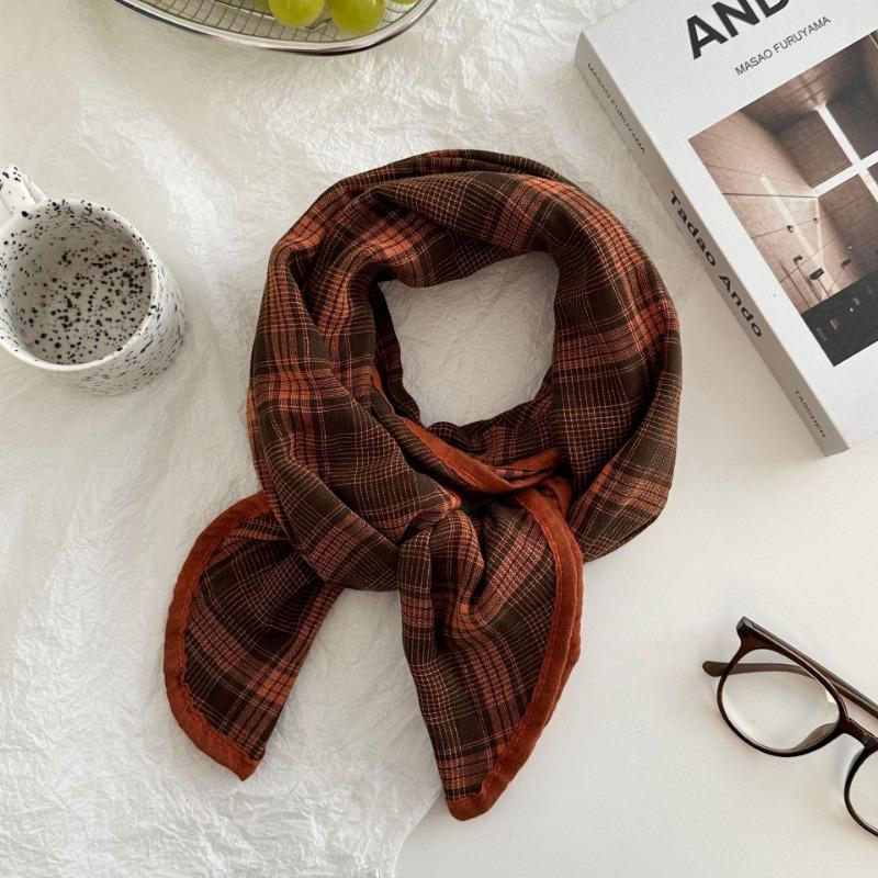 Silk Scarf New Literary Idyllic Bag Headscarf Headband Scarf Scarf Small Shawl Fashion Plaid Triangle Scarf Tied Waist