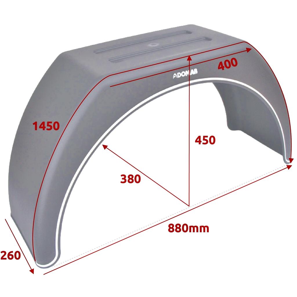 Guardabarros trasero con parte superior plana para rueda trasera única 260x840x1480 DOMAR - D3710-B DK3110