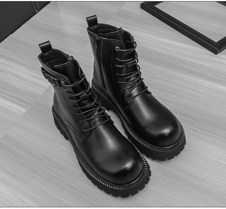 Men's Leather High-Top Martin Boots - Autumn/Winter Thick Sole, Height Increasing, British Style, Large Size