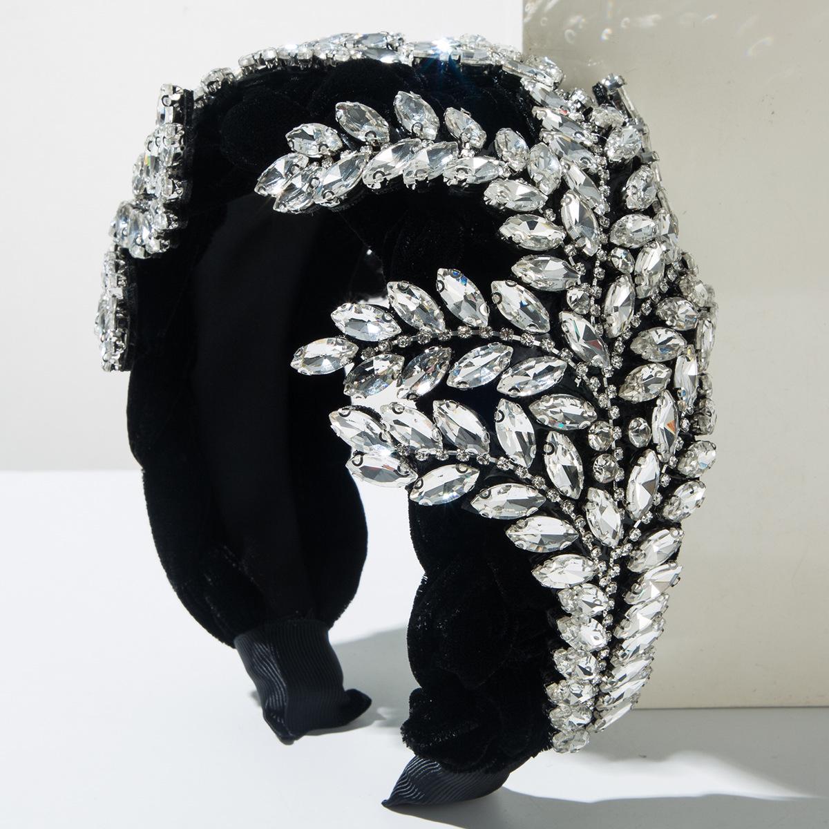 

Оксамитова пов язка на голову в стилі бароко: Інкрустована діамантами, дизайн у вигляді кленового листка, розкішна блискуча прикраса для волосся для банкетів