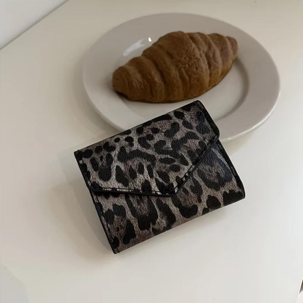 PU Leather Leopard Short Wallet Korean Style Coin Purse Fashion Envelope Clutch Bag  Women