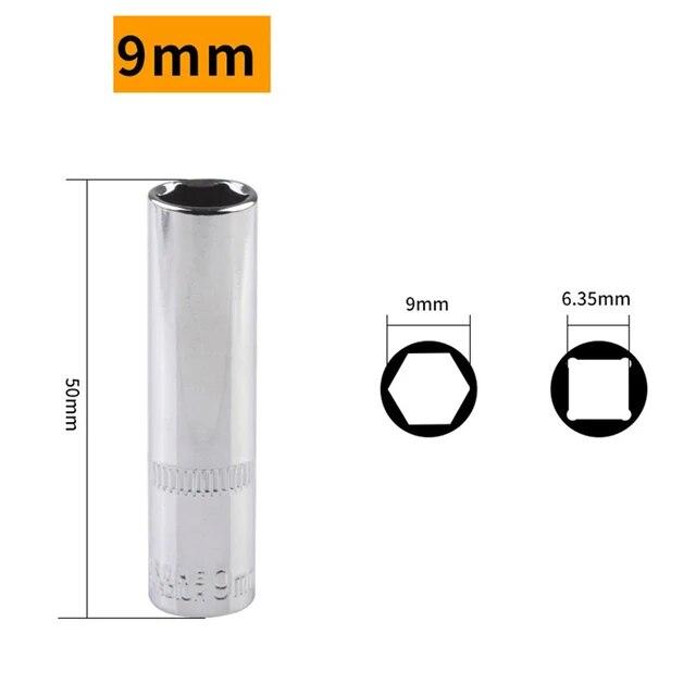 1pc 1/4 Hex Socket Adapter Chromium-vanadium Steel Deep Socket Wrench Head Sleeve For Ratchet Wrench Auto Repair Hand Tool