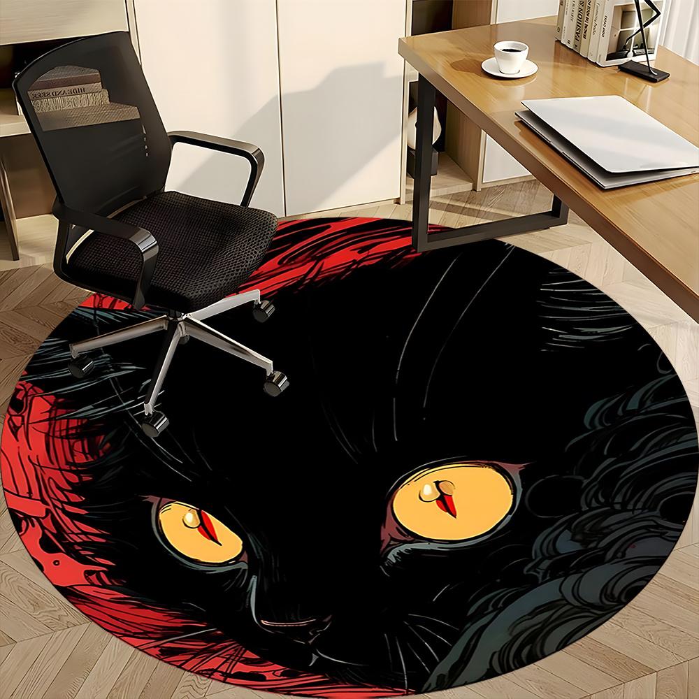1pc Black Cat Eyes Office Round Area Rug, Indoor Mat Suitable ForOffice, Under Office Chairs Bedroom Living Room Home Decor, Room Deco u62