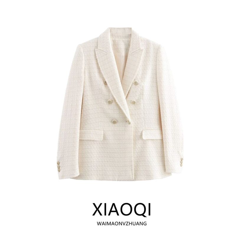 Fashion Style 2024 Fall and Winter New Women's Texture Double Breasted Lapel Long Sleeve Suit Coat 9104960