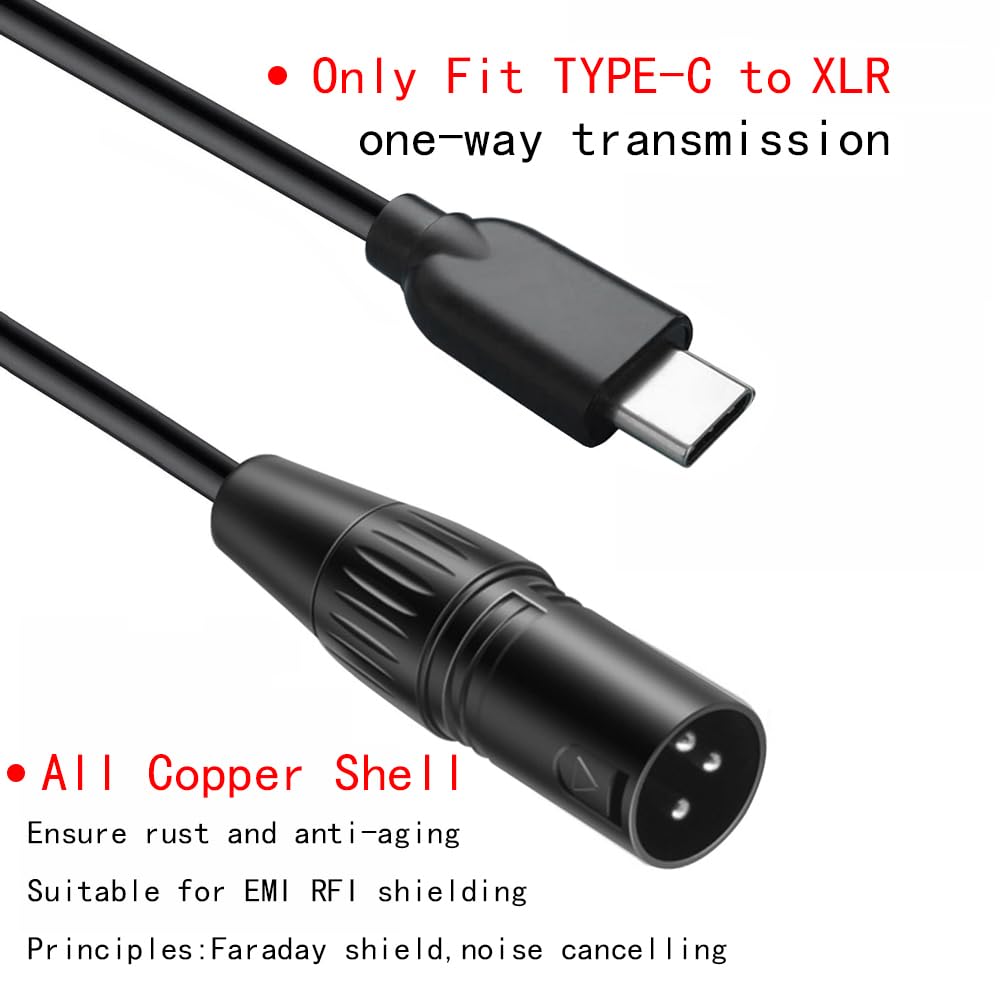 Luxferre Type C to XLR Converter USB C to XLR Cable, 1.5M USB C to XLR Male Cable, 3-pin Canon Connector, Type C to XLR Extension Cable, with