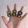Overdreven Hars Ring Voor Vrouw Acryl Metalen Strepen Zijn Rood En Groen Vierkante Hars Kleur Ring Punk Sieraden Accessoires Ringen