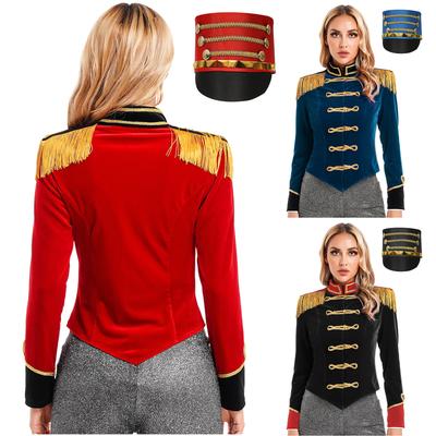 Premium Women Ringmaster Costume Full Set with Hat S-3XL Elegant Long Sleeve Fringe Jacket for Carnival Cosplay