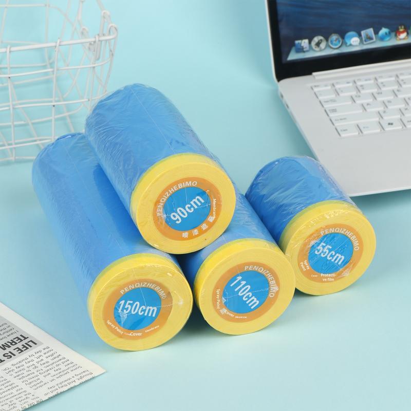 1Roll Pre-Taped Masking Film Blue Plastic Sheeting Automotive Washi Tape No Residue Painters Plastic Drop Cloth For Painting