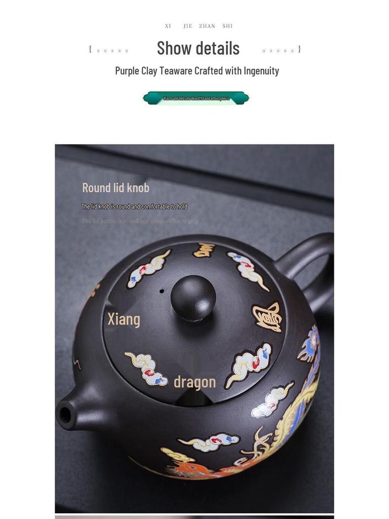 Heat-Sensitive Color-Changing Zisha Dragon & Phoenix Teapot with Bird Sound Water Outlet