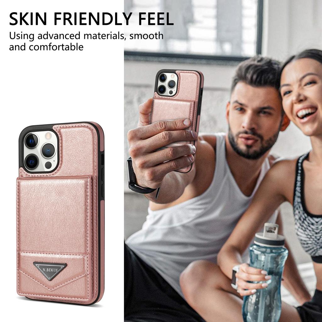 N.BEKUS For iPhone 16 Pro Case Leather+TPU Kickstand Phone Cover with Card Holder