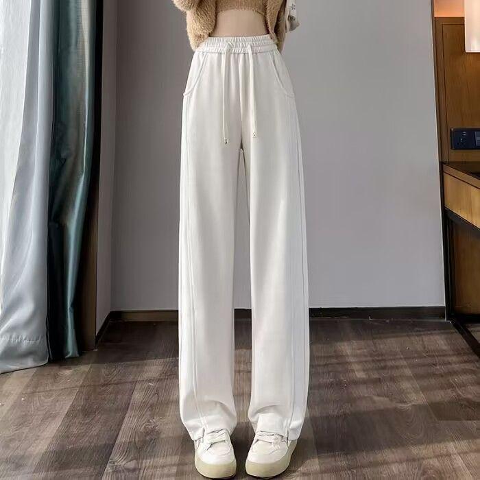 High-Waisted Pink Wide-Leg Pants for Women - Slimming, Casual, Spring/Autumn