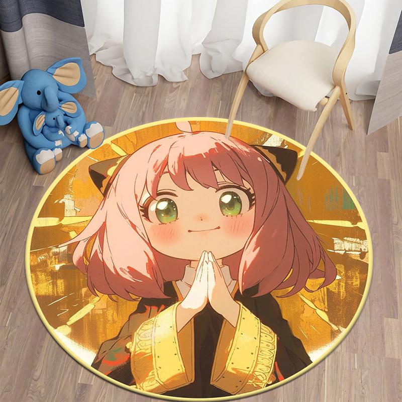 S- SPY×FAMILY Japanese Anime Cute Anya Forger Print Round Carpet.Bedroom,Balcony,Entry Door,Chair Non-slip Mat.Gift,Picnic,Rug