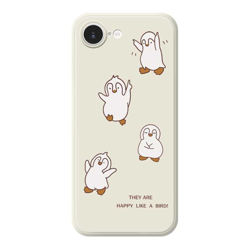 

For iPhone 16e Case Happy Penguin Pattern Printing Straight Edge TPU Phone Back Cover Beige