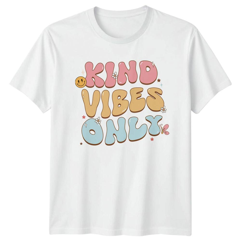 Kind Vibes Only Retro Graphic TShirt Summer Quote Tee S