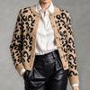 Women's Leopard Print Knit Cardigan Long Sleeve Round Neck Trim Casual Outerwear