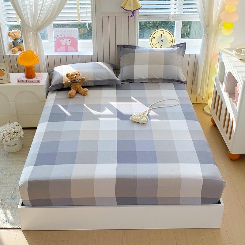 Pure Cotton Printed Single Bed Sheet Set - Fitted Sheet, Protective Cover, Pad Cover (3 Pieces)